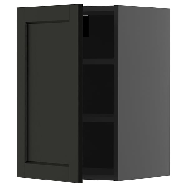 METOD wall cabinet with shelves, black-grey/Lerhyttan black stained, 40x60 cm