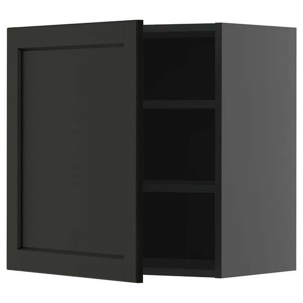 METOD wall cabinet with shelves, black-grey/Lerhyttan black stained, 60x60 cm