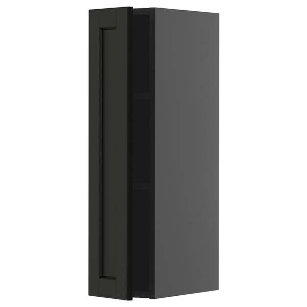 METOD wall cabinet with shelves, black-grey/Lerhyttan black stained, 20x80 cm