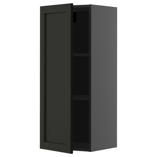 METOD wall cabinet with shelves, black-grey/Lerhyttan black stained, 40x100 cm