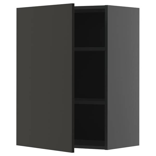 METOD wall cabinet with shelves, black-grey/Nickebo matt anthracite, 60x80 cm