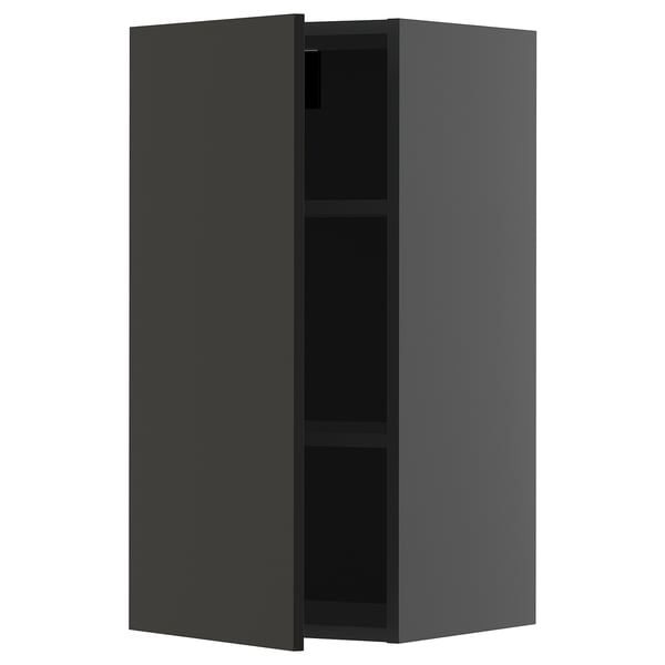 METOD wall cabinet with shelves, black-grey/Nickebo matt anthracite, 40x80 cm