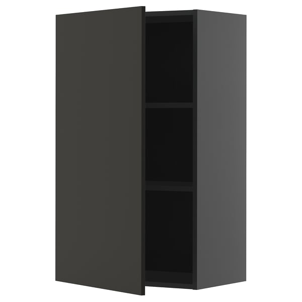 METOD wall cabinet with shelves, black-grey/Nickebo matt anthracite, 60x100 cm