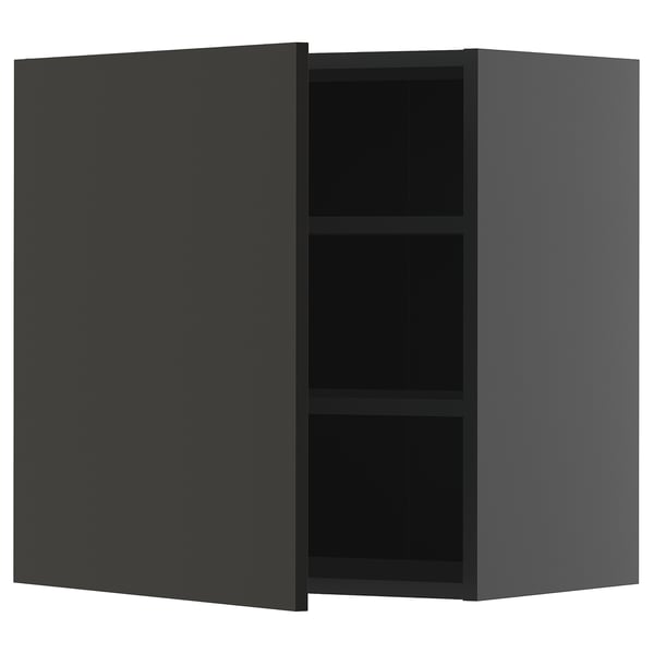 METOD wall cabinet with shelves, black-grey/Nickebo matt anthracite, 60x60 cm