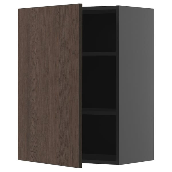METOD wall cabinet with shelves, black-grey/Sinarp brown, 60x80 cm