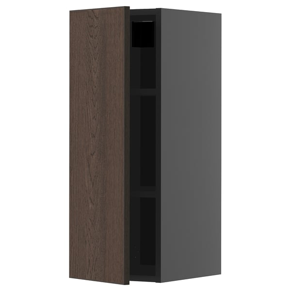 METOD wall cabinet with shelves, black-grey/Sinarp brown, 30x80 cm