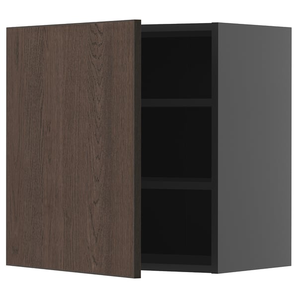 METOD wall cabinet with shelves, black-grey/Sinarp brown, 60x60 cm