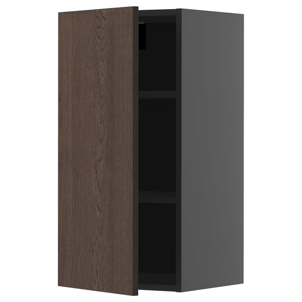 METOD wall cabinet with shelves, black-grey/Sinarp brown, 40x80 cm