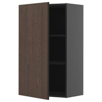 METOD wall cabinet with shelves, black-grey/Sinarp brown, 60x100 cm
