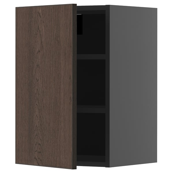 METOD wall cabinet with shelves, black-grey/Sinarp brown, 40x60 cm