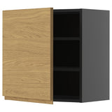 METOD wall cabinet with shelves, black-grey/Voxtorp oak effect, 60x60 cm