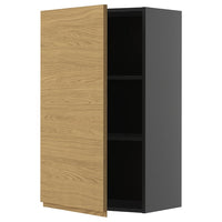 METOD wall cabinet with shelves, black-grey/Voxtorp oak effect, 60x100 cm