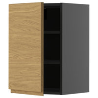 METOD wall cabinet with shelves, black-grey/Voxtorp oak effect, 40x60 cm