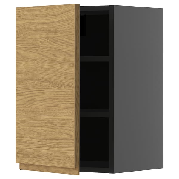 METOD wall cabinet with shelves, black-grey/Voxtorp oak effect, 40x60 cm