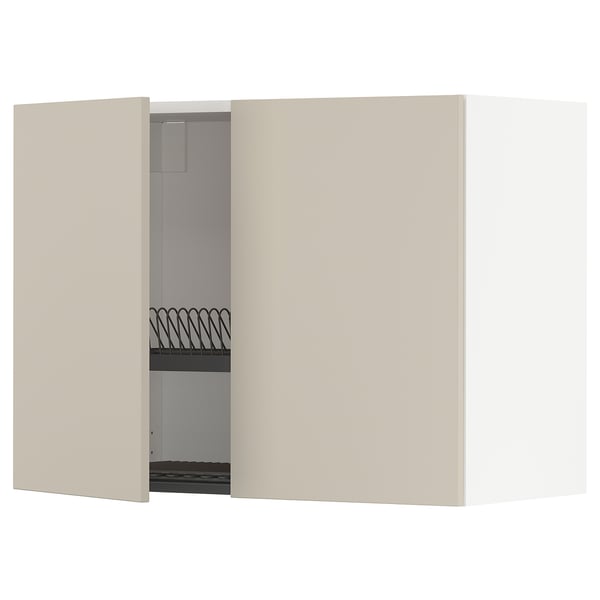 METOD wall cabinet w dish drainer/2 doors, white/Havstorp beige, 80x60 cm
