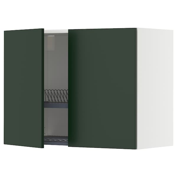 Ikea METOD - Wall unit with dish rack/2 doors, white/Havstorp deep green,80x60 cm