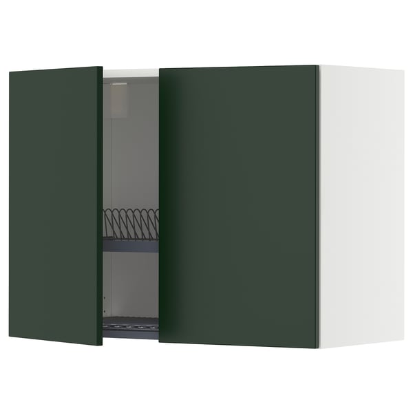 METOD wall cabinet w dish drainer/2 doors, white/Havstorp deep green, 80x60 cm