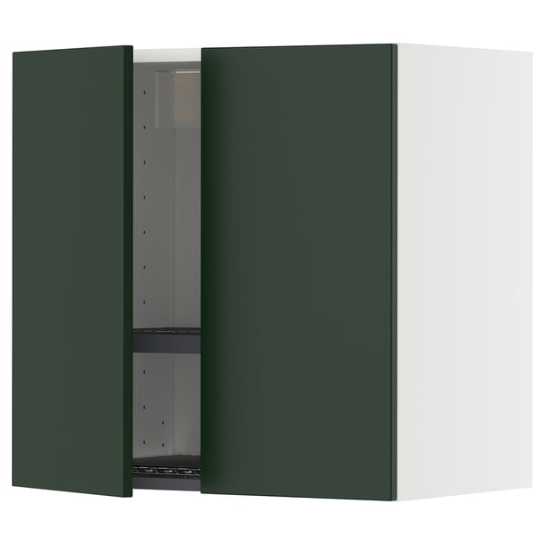 METOD wall cabinet w dish drainer/2 doors, white/Havstorp deep green, 60x60 cm