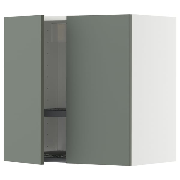 METOD wall cabinet w dish drainer/2 doors, white/Nickebo matt grey-green, 60x60 cm