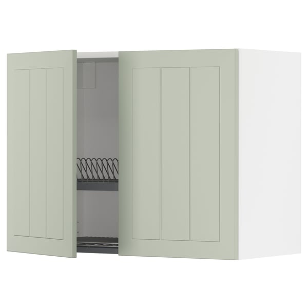 METOD wall cabinet w dish drainer/2 doors, white/Stensund light green, 80x60 cm
