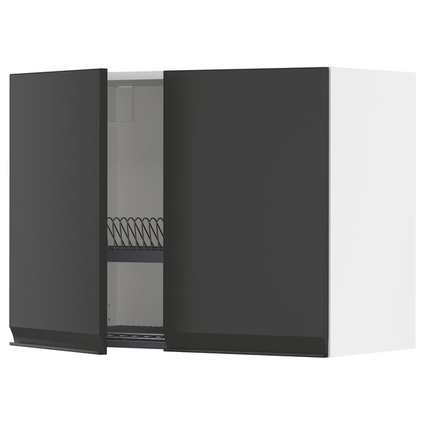 METOD wall cabinet w dish drainer/2 doors, white/Upplöv matt anthracite, 80x60 cm