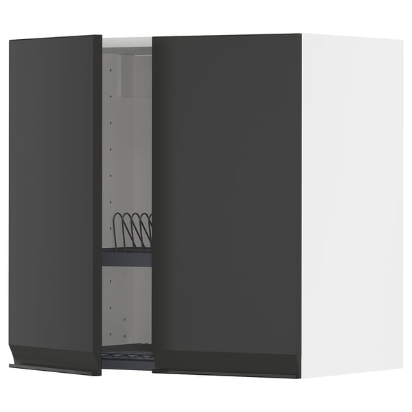 METOD wall cabinet w dish drainer/2 doors, white/Upplöv matt anthracite, 60x60 cm