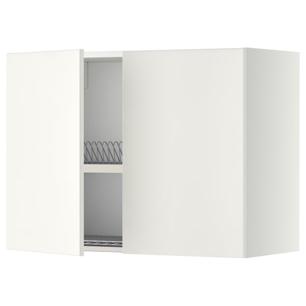 METOD wall cabinet w dish drainer/2 doors, white/Veddinge white, 80x60 cm