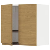 METOD wall cabinet w dish drainer/2 doors, white/Voxtorp oak effect, 60x60 cm