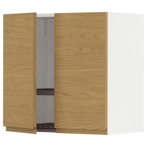 Ikea METOD - Wall unit with dish rack/2 doors, white/Voxtorp oak effect,60x60 cm