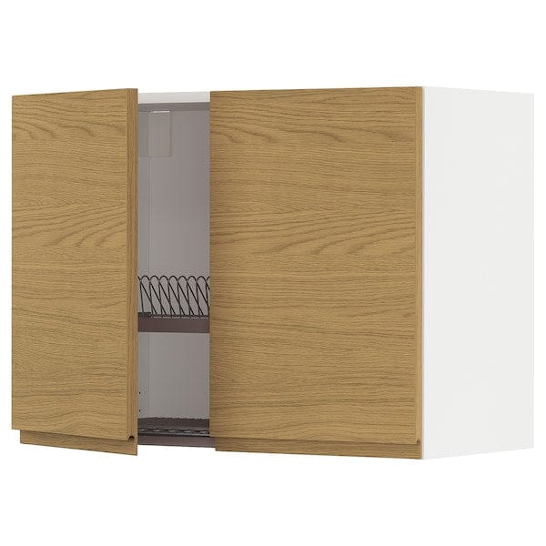 Ikea METOD - Wall unit with dish rack/2 doors, white/Voxtorp oak effect,80x60 cm