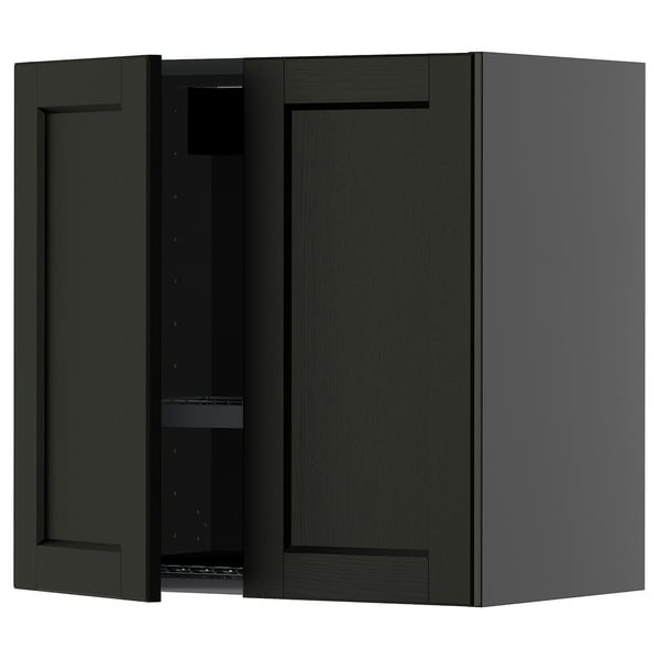 METOD wall cabinet w dish drainer/2 doors, black-grey/Lerhyttan black stained, 60x60 cm
