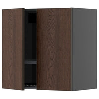 METOD wall cabinet w dish drainer/2 doors, black-grey/Sinarp brown, 60x60 cm
