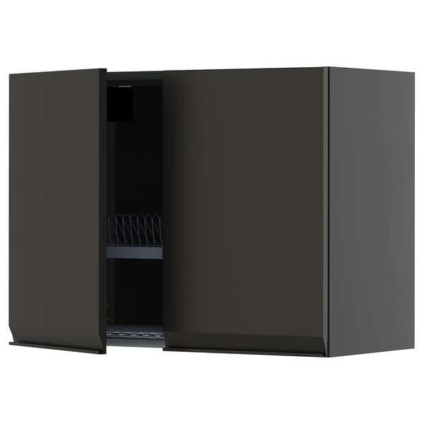 METOD wall cabinet w dish drainer/2 doors, black-grey/Upplöv matt anthracite, 80x60 cm