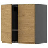 METOD wall cabinet w dish drainer/2 doors, black-grey/Voxtorp oak effect, 60x60 cm