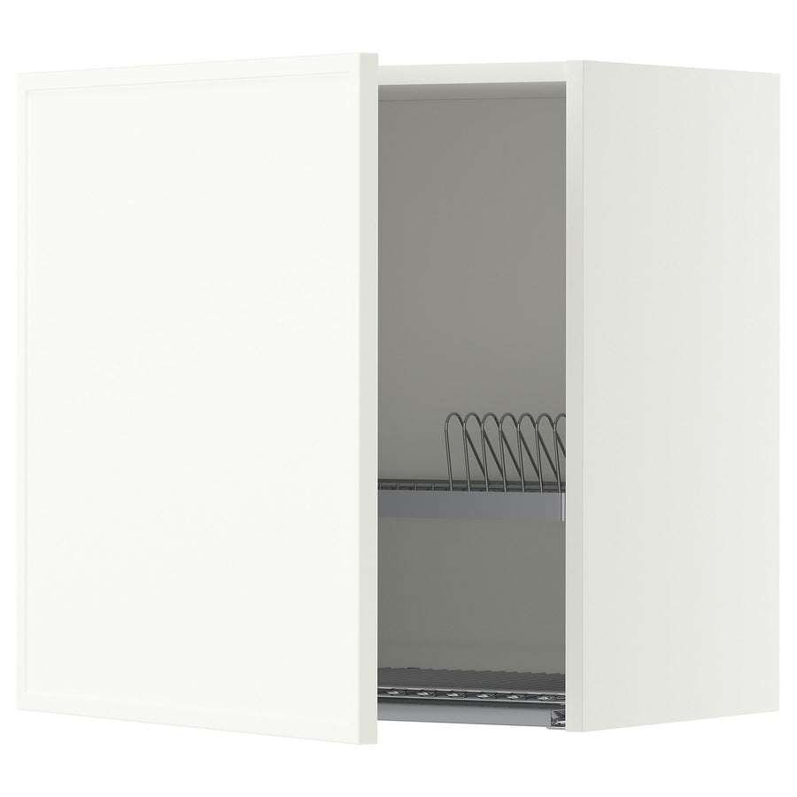 METOD wall cabinet with dish drainer, white/Aspudden matt white, 60x60 cm
