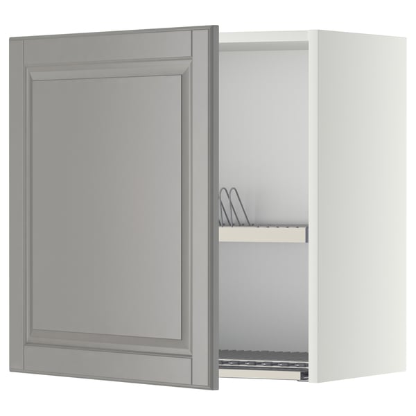 METOD wall cabinet with dish drainer, white/Bodbyn grey, 60x60 cm