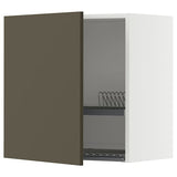 METOD wall cabinet with dish drainer, white/Havstorp brown-beige, 60x60 cm