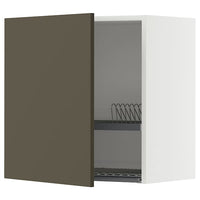 METOD wall cabinet with dish drainer, white/Havstorp brown-beige, 60x60 cm