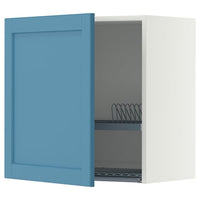METOD wall cabinet with dish drainer, white/Lerhyttan blue, 60x60 cm