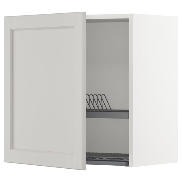 METOD wall cabinet with dish drainer, white/Lerhyttan light grey, 60x60 cm