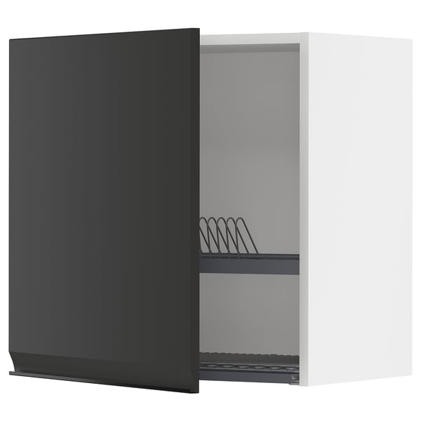METOD wall cabinet with dish drainer, white/Upplöv matt anthracite, 60x60 cm