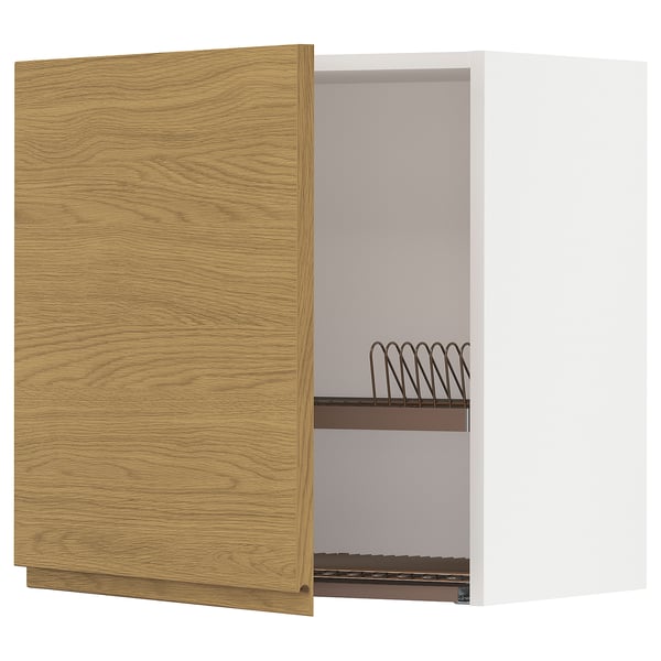 METOD wall cabinet with dish drainer, white/Voxtorp oak effect, 60x60 cm