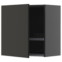 METOD wall cabinet with dish drainer, black-grey/Nickebo matt anthracite, 60x60 cm