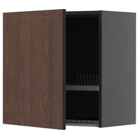METOD wall cabinet with dish drainer, black-grey/Sinarp brown, 60x60 cm