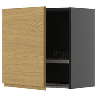 METOD wall cabinet with dish drainer, black-grey/Voxtorp oak effect, 60x60 cm