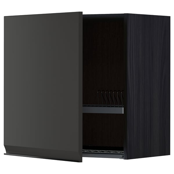 METOD wall cabinet with dish drainer, black/Upplöv matt anthracite, 60.0x60.0x38.6 cm