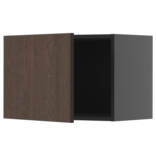 METOD wall cabinet, black-grey/Sinarp brown, 60x40 cm