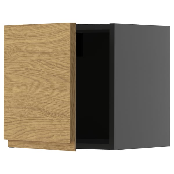 METOD wall cabinet, black-grey/Voxtorp oak effect, 40x40 cm