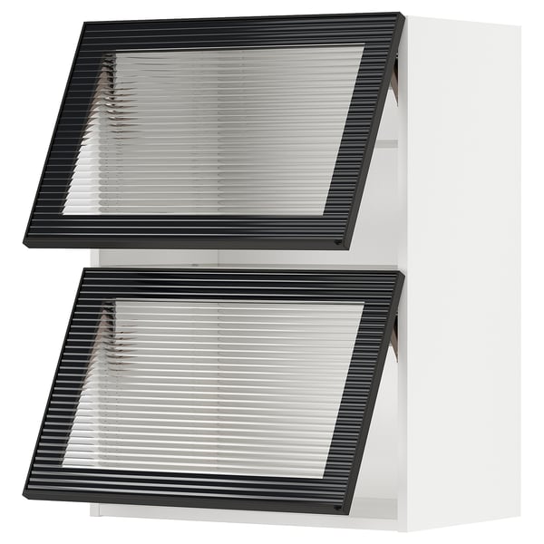 METOD wall cab horizontal w 2 glass doors, white/Hejsta anthracite reeded glass, 60x80 cm