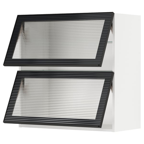 METOD wall cab horizontal w 2 glass doors, white/Hejsta anthracite reeded glass, 80x80 cm
